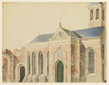 29262 Opstand van de noordgevel van de Nederlands Hervormde kerk (1e Dorsstraat 1) te Zeist, verbouwd volgens een ...